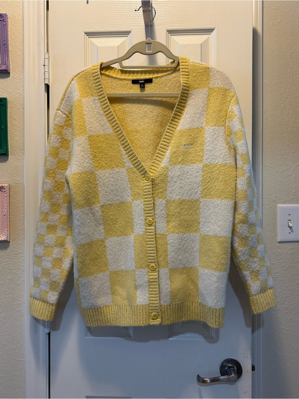 Vans Yellow & White Checkerboard Button-Up Cardigan